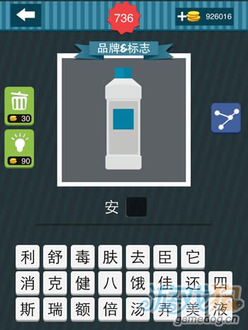 疯狂猜图品牌答案白色的瓶子灰色与蓝色的标签猜2个字